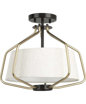 Hangar 2-Light 16"w Semi-Flush Mount/Pendant Convertible Light Fixture Antique Bronze by Progress