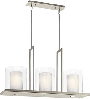 Triad 40"W 6-Light Classic Pewter Finish Clear Glass White Vetro Mica Shades Linear Chandelier by Kichler