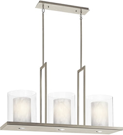 Triad 40"W 6-Light Classic Pewter Finish Clear Glass White Vetro Mica Shades Linear Chandelier by Kichler
