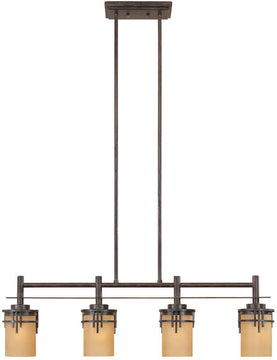 36"W Mission Ridge 4-Light Island Pendant Warm Mahogany