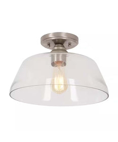Catalina 13"W 1-Light Semi Flush Mount Vintage Light Fixture Brushed Nickel Finish with Glass Shade